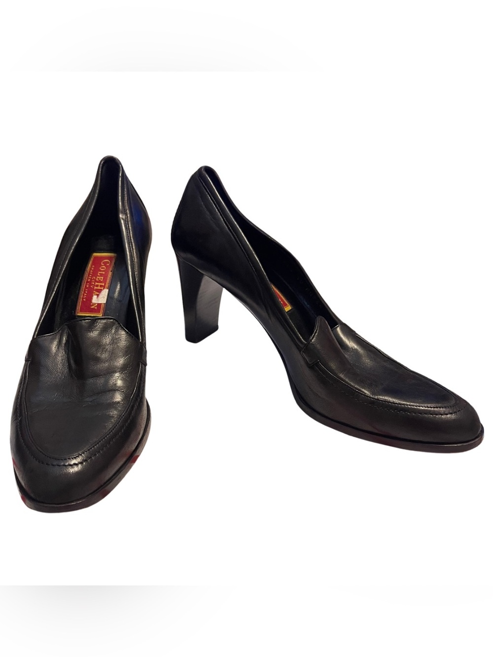Cole Haan Women’s Black Leather Block Heel Loafer Pumps - Picture 5 of 7